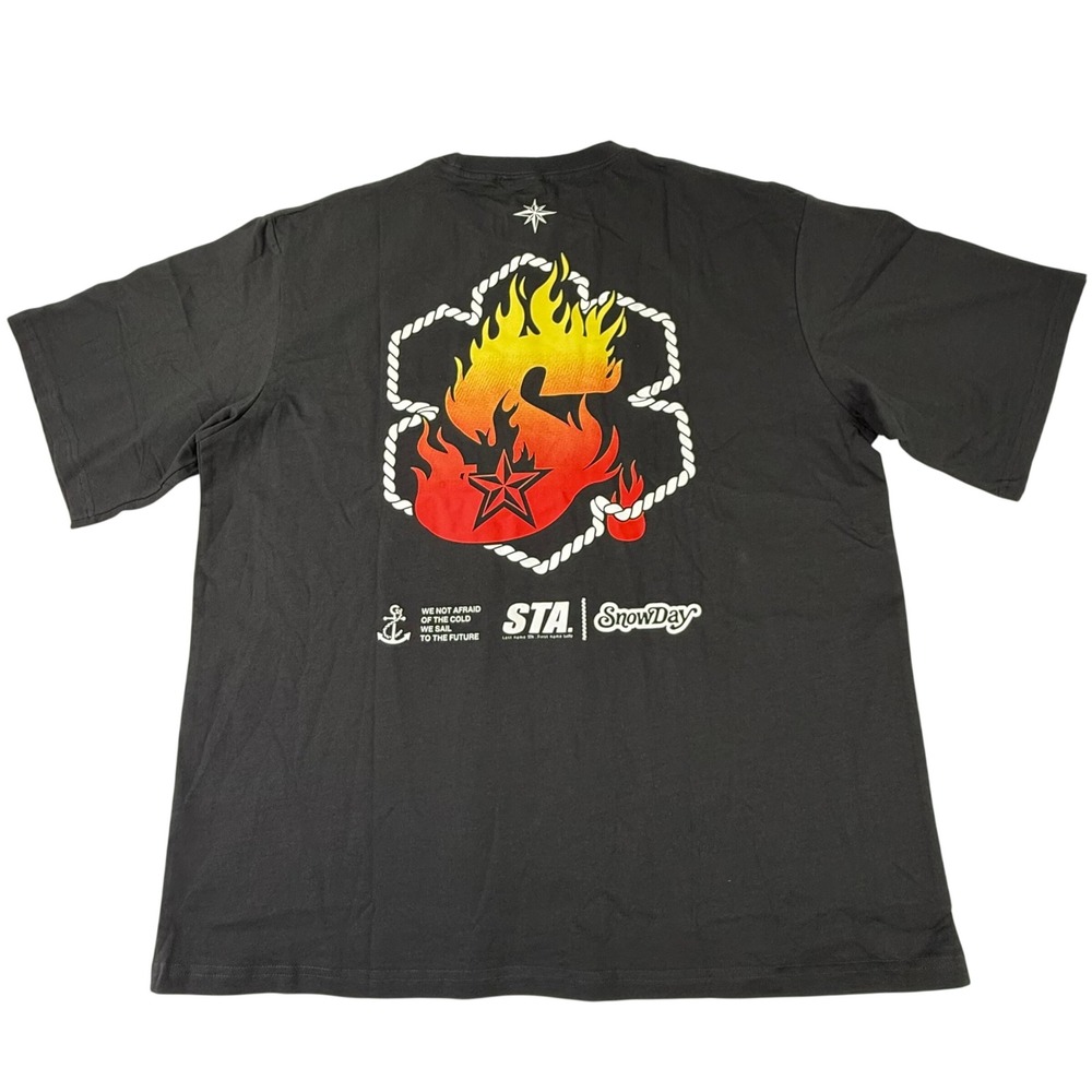 SnowDay x STA Mens XXL Black Graphic T-Shirt Short Sleeve Cotton Streetwear Tee